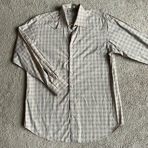 Peter Millar Tan Blue Plaid Pocket Front Button Down Shirt